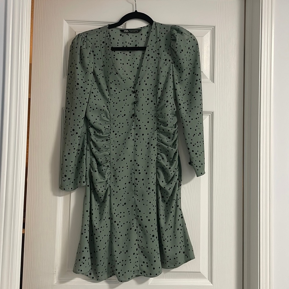 Zara green polka dot dress